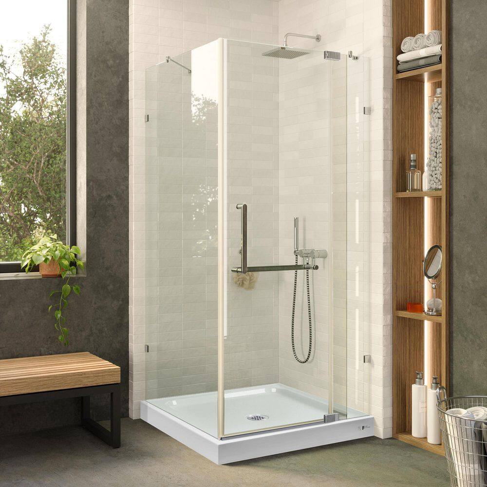 42'' Frameless Hinged Glass Shower Door with Chrome Finish