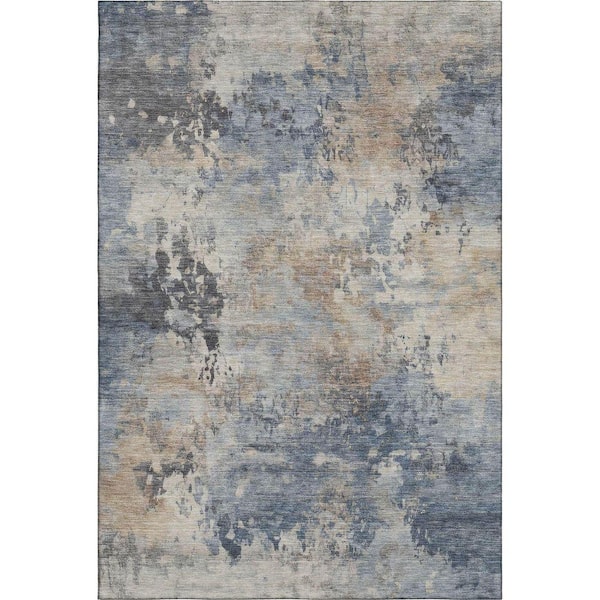 Mayfield Premium Machine Washable Abstract AMF2073 Denim 3 ft. x 5 ft. Area Rug