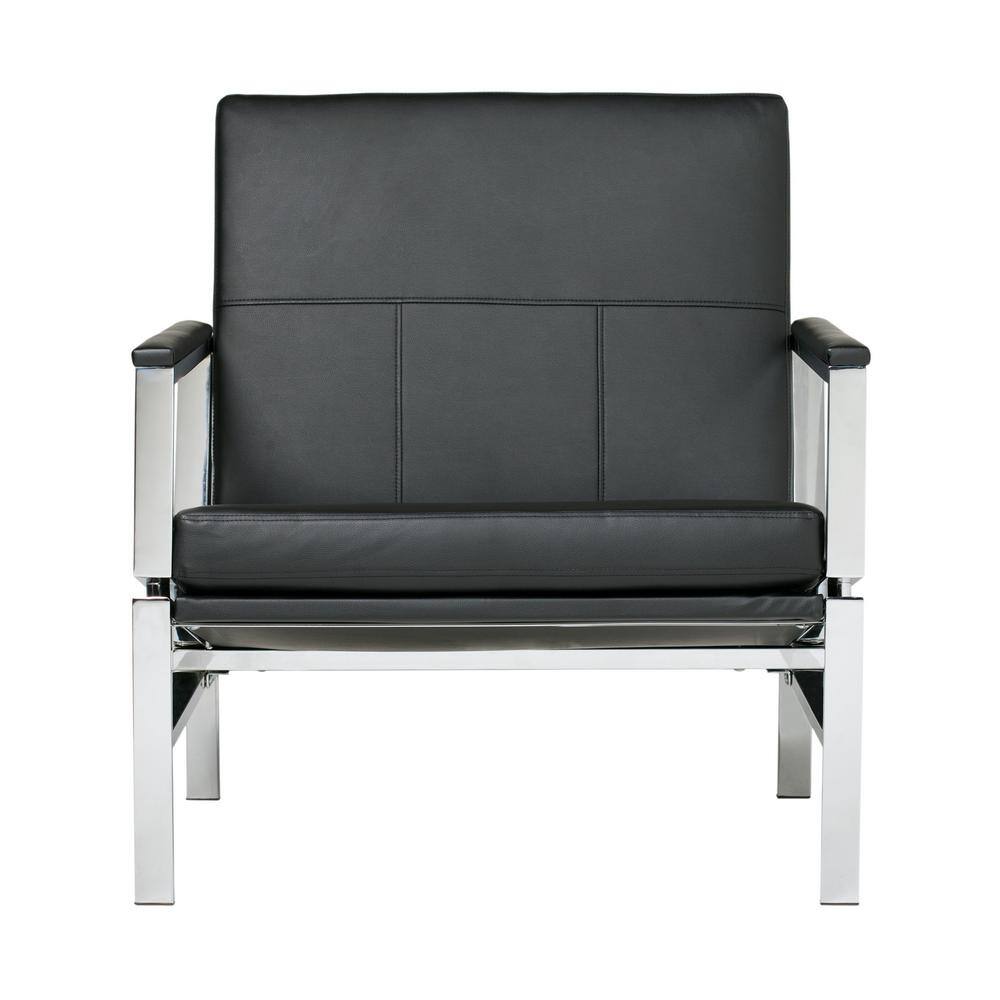 Modern Atlas Black Faux Leather Armchair with Chrome Metal Frame