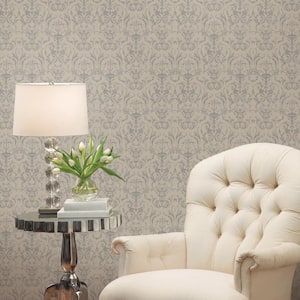 Ornamenta 2 Greige/Grey Intricate Damask Design Non-Pasted Vinyl on Paper Material Wallpaper Roll (Covers 57.75 sq. ft.)