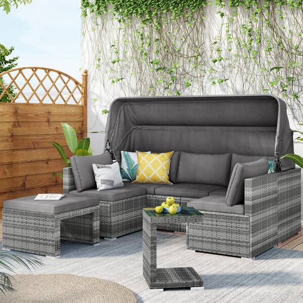 5pcs Outdoor Sectional Set Wicker Patio Sofa Set with Cushions