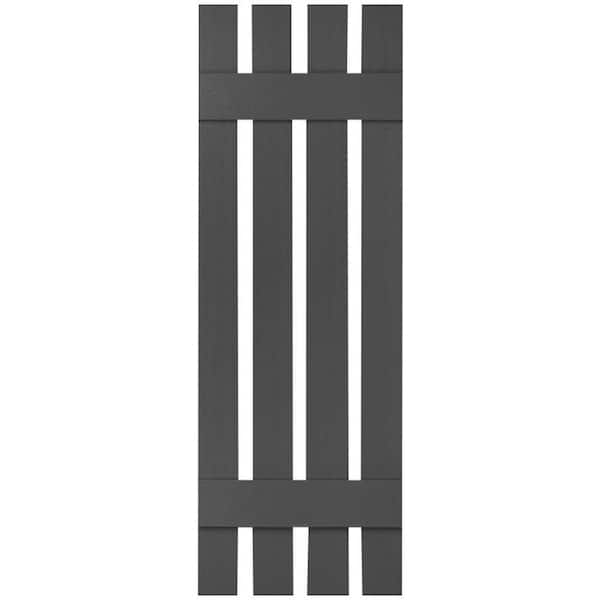 Ekena Millwork 16-1/4 in. x 31 in. Lifetime Vinyl Custom Four Board Spaced Board and Batten Shutters Pair Tuxedo Grey