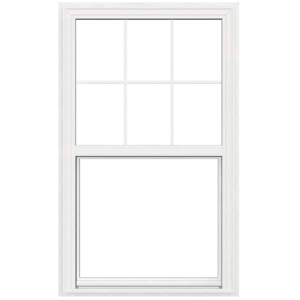 V-2500 Series 35.5 in. x 54 in. Double Pane Double Hung Vinyl Low-E White Nail Fin Frame Brickmould Window with Grids