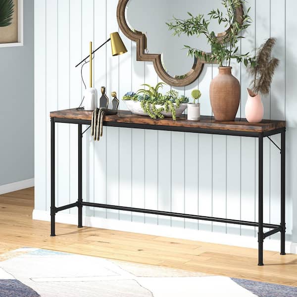 TRIBESIGNS WAY TO ORIGIN Alice 71 in. Rustic Brown Standard Rectangle Wood Console Table with Adjustable Leg Pads