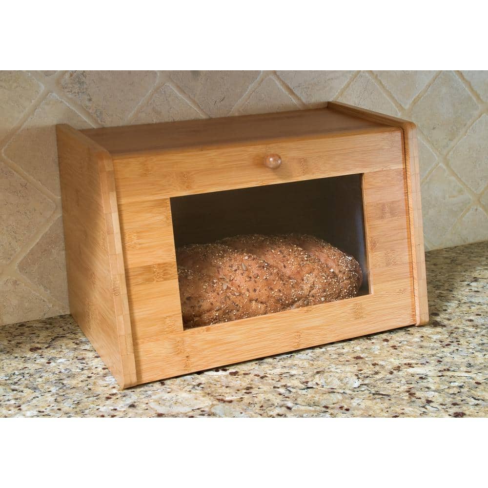 Lipper International 9.75 in. x 15.5 in. x 9.5 in. Bamboo Bread Box with Window Door