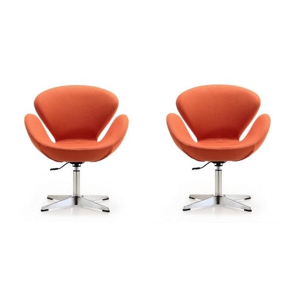 Manhattan Comfort Raspberry Orange and Polished Chrome Wool Blend Adjustable Swivel Accent Arm Chair (Set of 2)