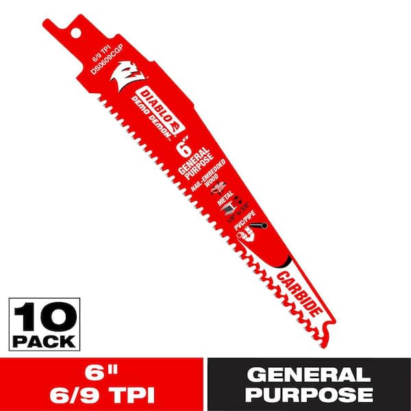 DIABLO 6 in. 6/9 TPI Demo Demon Carbide Teeth Reciprocating Saw Blades for General Purpose Cuts (10-Pack)