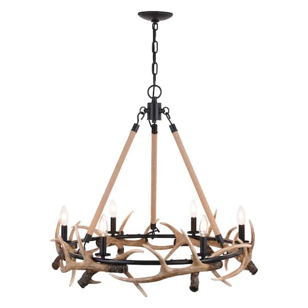 Breckenridge 6-Light Bronze Rustic Antler Chandelier Natural Rope Accent