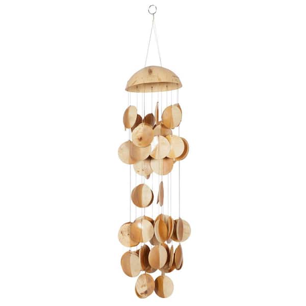 Litton Lane 17 in. Gold Wood Geometric Jellyfish Inspired Windchime