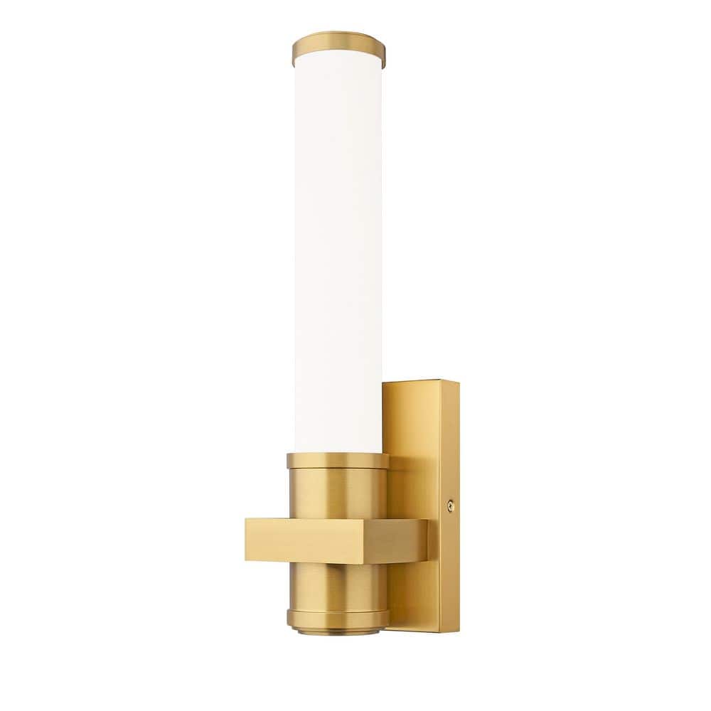 Idris 16.5 in. Modern Gold Integrated LED 1 Light Wall Sconce with Opal Whi
