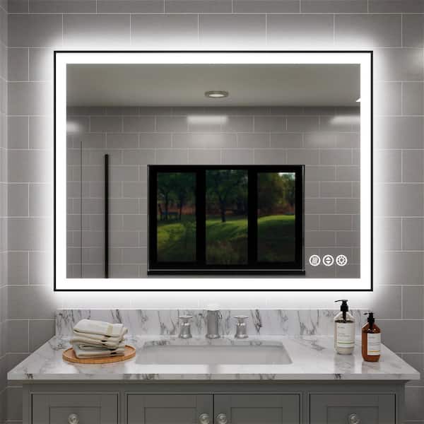 MYCASS 48 in. W x 36 in. H Rectangular 3 Colors Dimmable LED Anti-Fog Memory Wall Mount Bathroom Vanity Mirror in Matte Black