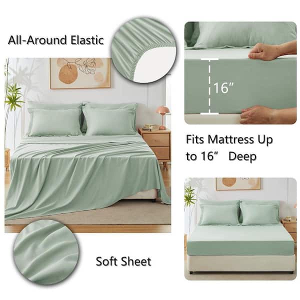 Solid Sage Green 5 Pieces Comforter Set Microfiber Twin XL Size