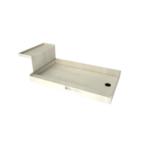 Tile Redi Base'N Bench 60 in. L x 42 in. W Alcove Shower Pan Base and Bench with Right Drain and Matte Black Drain Plate