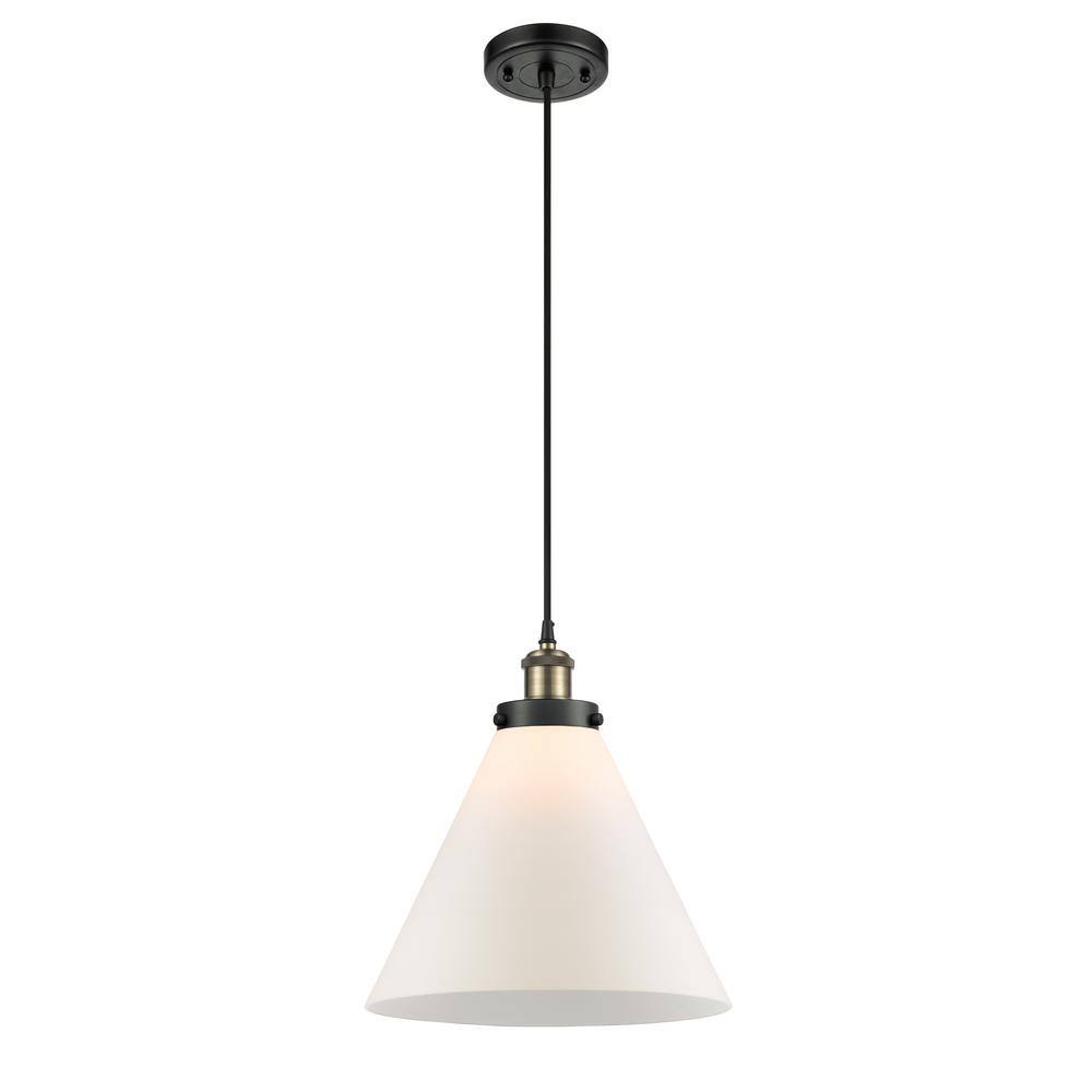 Cone 100-Watt 1-Light Black Antique Brass Shaded Mini Pendant Light with Frosted Glass Shade price history on PriceWatchPro