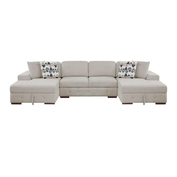 Laconia 149 in. Straight Arm Chenille 3-Piece Sectional Sofa with Left and Right Chaise in Taupe