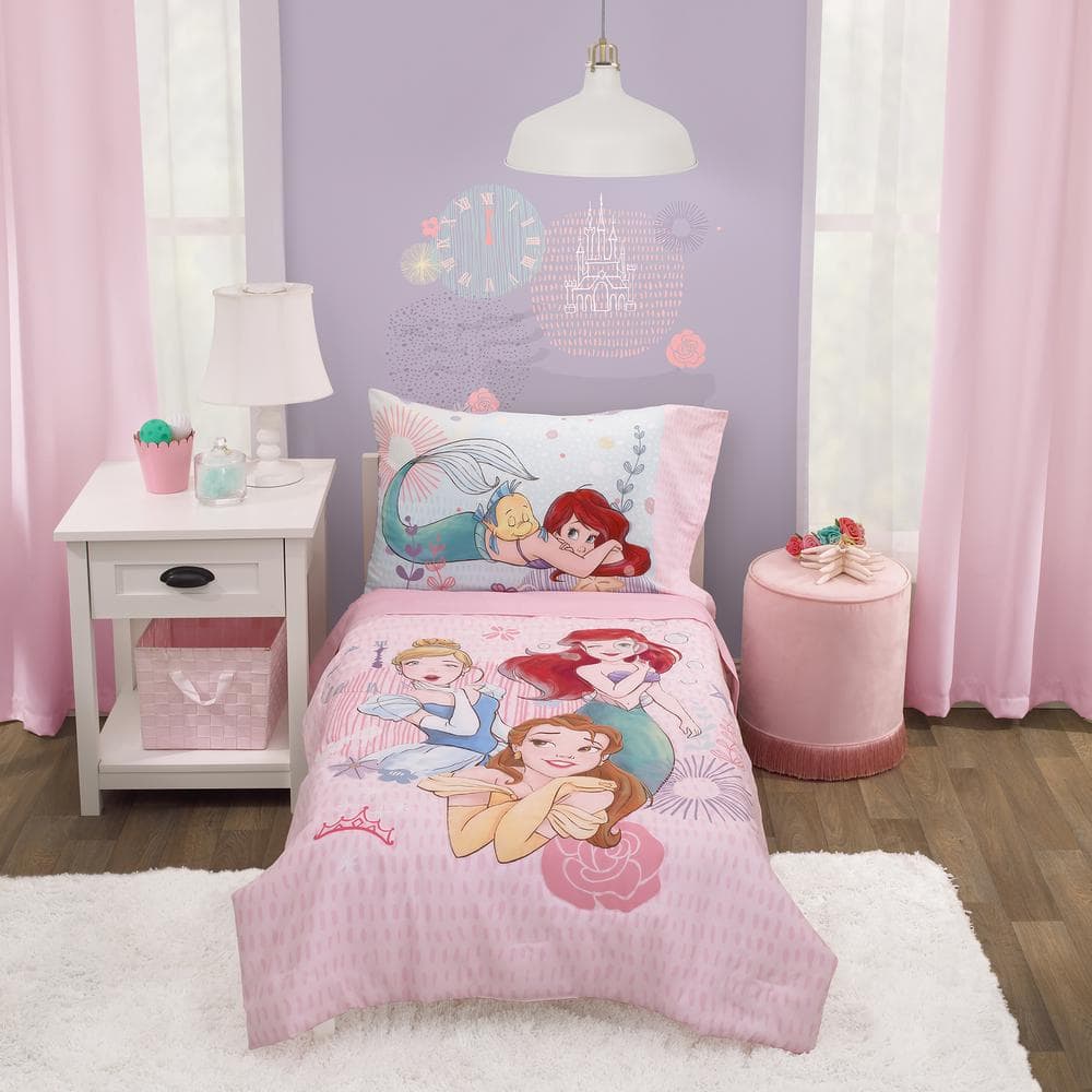 Disney Princess Always Be Bold 4Piece Toddler Bed Sheet Set with Comforter, Pillowcase, Bottom and Flat Top Sheets Polyester 7368416P - The Home Depot