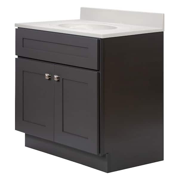 Brookings 25 in. W 1 Sink Bath Vanity in Urbane Bronze with Ivory Swirl Cultured Marble Top Assembled