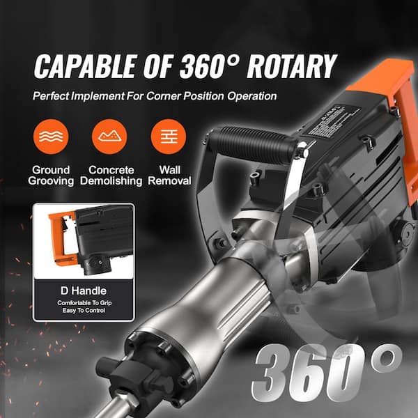 Demolition Jack Hammer, 29. 53in. x 6. 3in. with 1350 BPM Concrete Breaker 6-pcs Chisels Bit Chipping with Case, 2200W