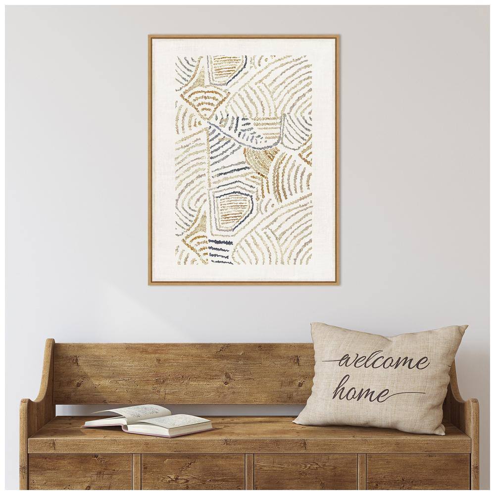 Dreamy Geo II Abstract Canvas Wall Art with Light Brown Frame