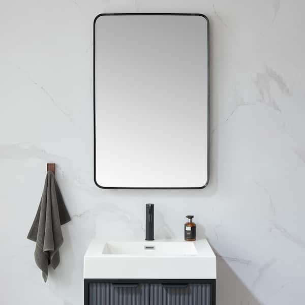 ROSWELL Mutriku 24 in. W x 36 in. H Metal Framed Rectangle Bathroom Vanity Mirror in Black