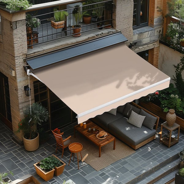 12 ft. W x 10 ft. D Manual Patio Retractable Awnings in Beige