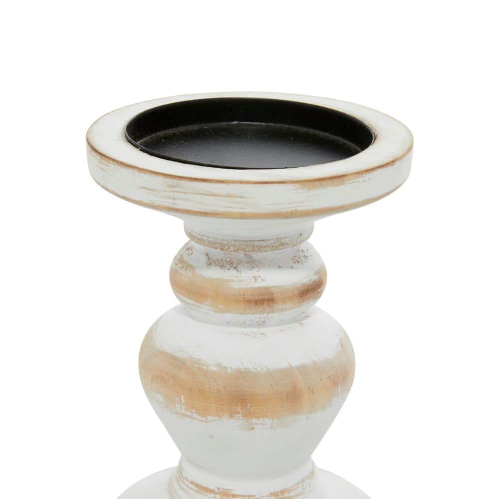 Farmhouse Elegance White Wooden Pillar Candle Holders, Set of 3