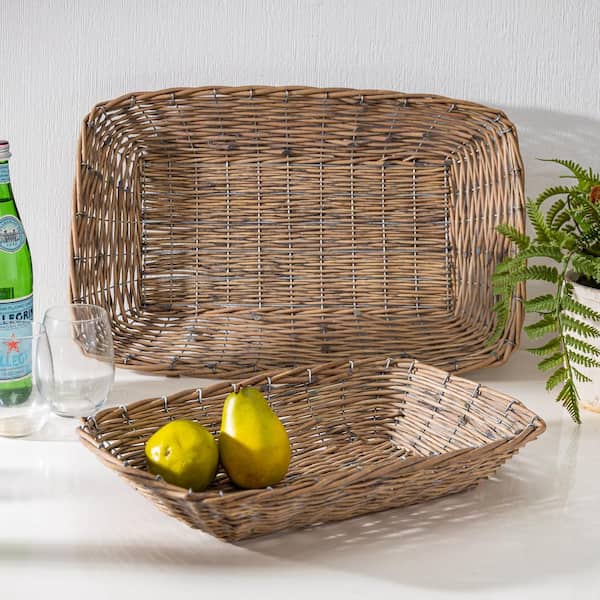GG COLLECTION Assorted Brown Willow Basket Trays (Set of 2)