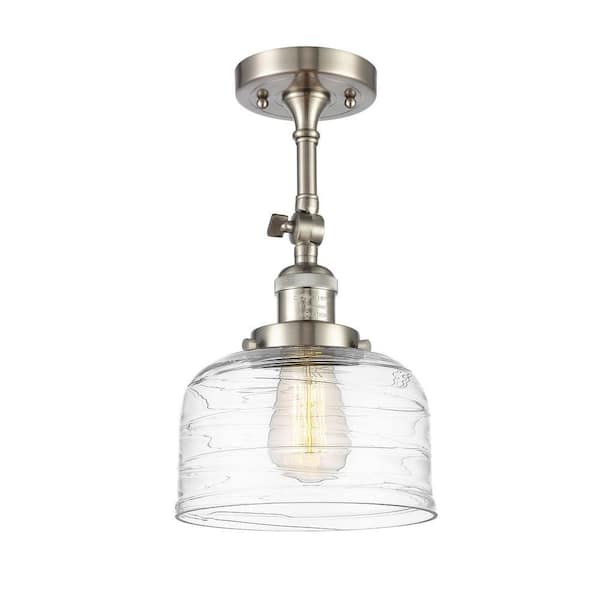 Bell 8 in. 1-Light Satin Nickel Industrial Semi-Flush Mount with Clear Glass Shade