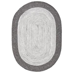 Braided Charcoal/Ivory 6 ft. x 9 ft. Oval Striped Area Rug