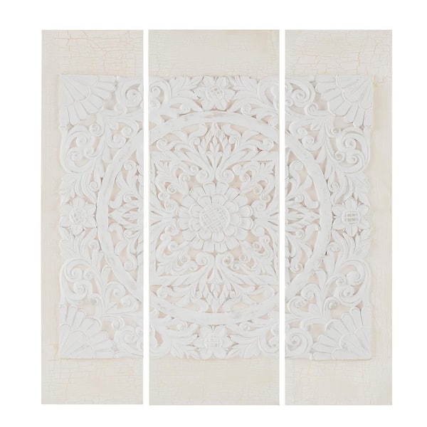 Madison Park Wooden Mandala White 3D Embellished Canvas Wall Art