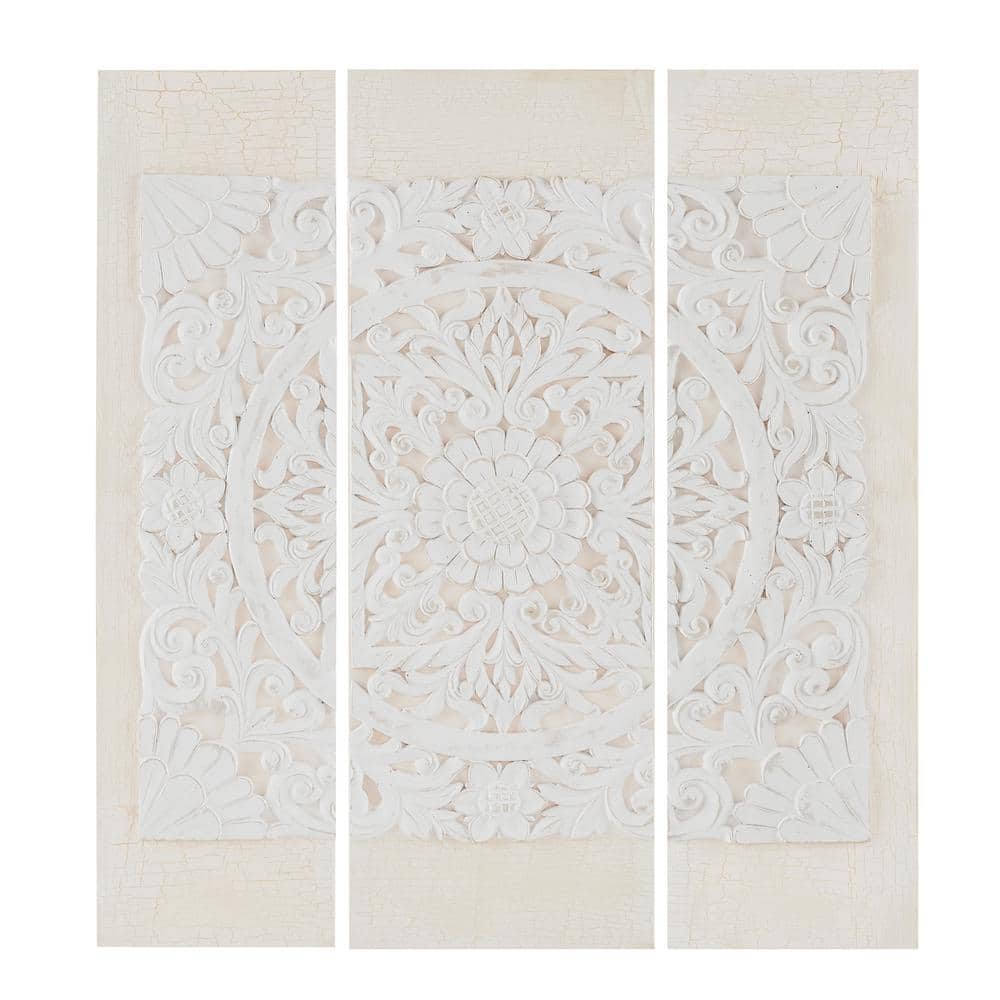 White 3D Embellished Mandala Canvas Wall Art Set