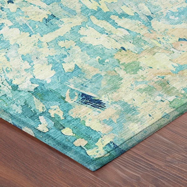 Chantille Machine Washable Indoor/Outdoor Abstract ACN2736 Teal 2 ft. x 7 ft. Runner Rug