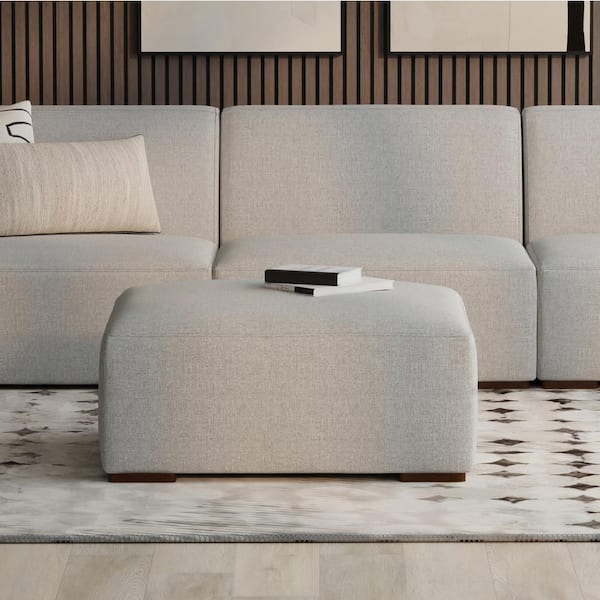 Simpli Home Rex Ottoman in Tightly Woven Performance Fabric, Fully Assembled