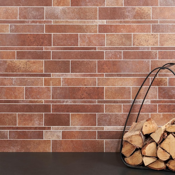 Luxe Core Railroad Terracotta 11.81 in. x 11.81 in. SPC Peel and Stick Tile (0.96 Sq. Ft. / Sheet)