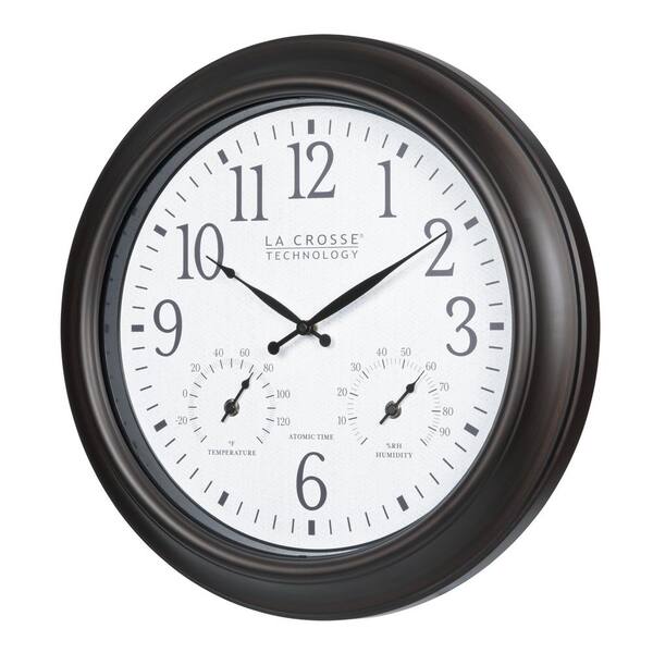 Indoor/Outdoor Atomic Analog Wall Clock with Temperature and