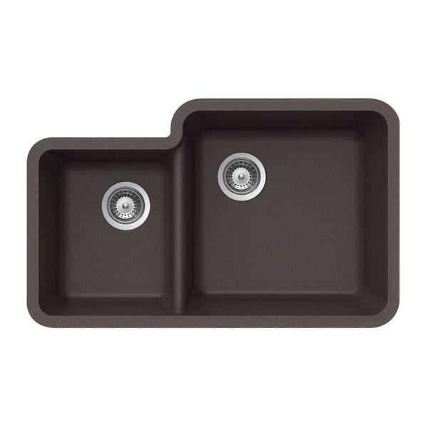 HOUZER Quartztone Undermount Composite Granite 33 in. Double Basin Kitchen Sink in Mocha