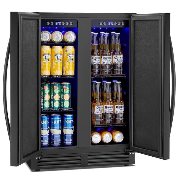 23.42 in. Dual Zone 180-Cans Beverage Refrigerator in Black Stainless Steel Built in Beer Cooler w/ 5-Removable Shelves