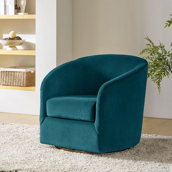 JAYDEN CREATION Estefan Teal Comfy Velvet Swivel Barrel Chair with Metal Base