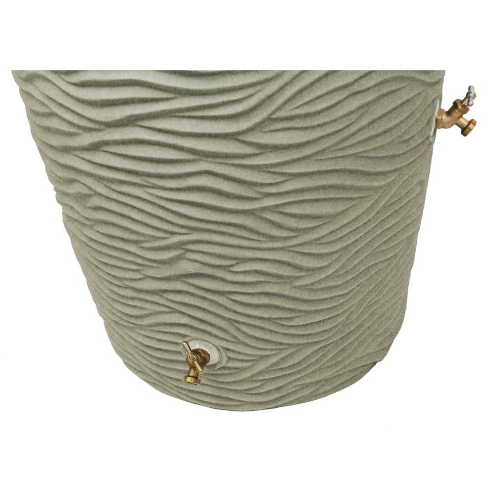 Sandstone Textured 65 Gallon Plastic Rain Barrel with Brass Spigots