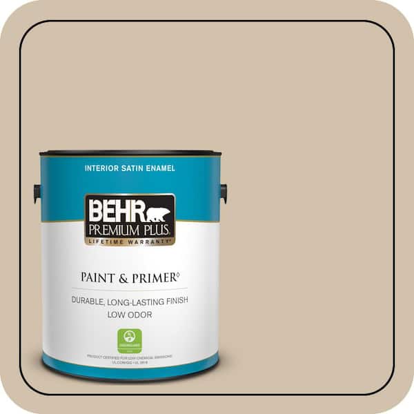 BEHR PREMIUM PLUS 1 gal. #PPF-32 Light Rattan Satin Enamel Low Odor Interior Paint & Primer
