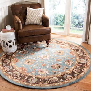 Heritage Blue/Brown 4 ft. x 4 ft. Round Border Area Rug
