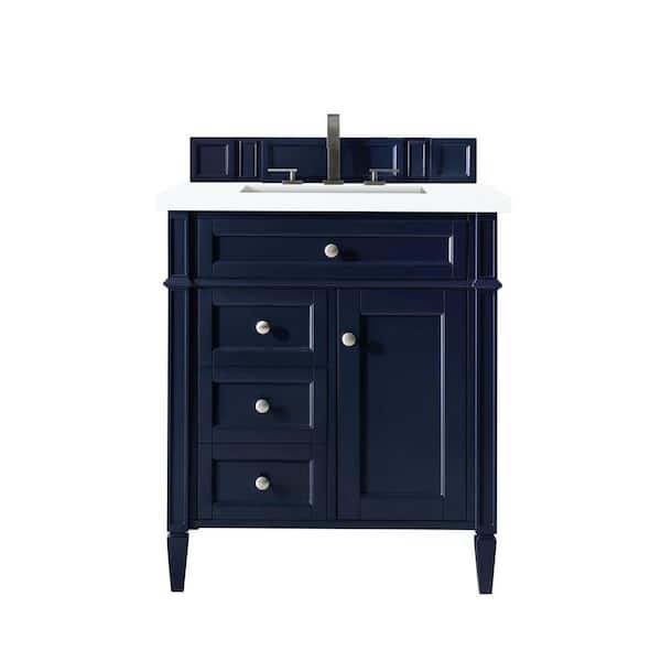 James Martin Vanities Brittany 30 in. W x 23.5 in.D x 34 in. H Single Vanity in Victory Blue with Quartz Top in Classic White