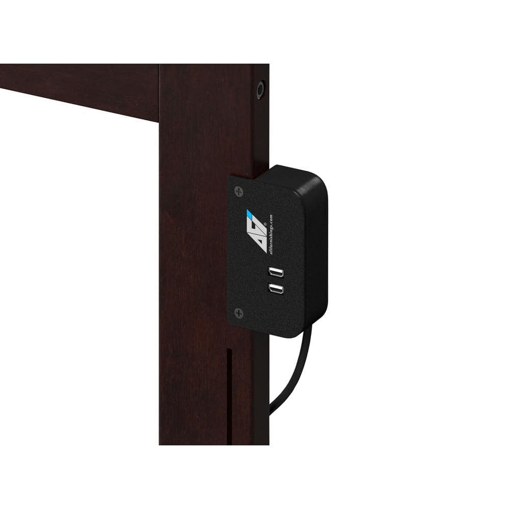 Espresso Queen Wood Frame Bed with USB Charger