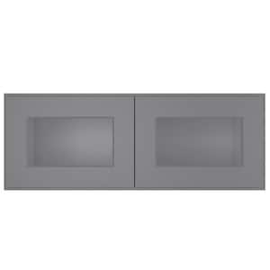 33-in W X 12-in D X 12-in H in Shaker Grey Plywood Ready to Assemble Wall Glass kitchen Cabinet