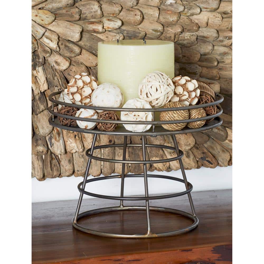 Industrial Silver Iron Pedestal Tray with Circular Frame