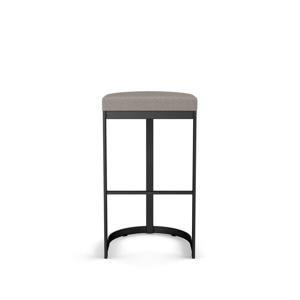 26" Grey and Beige Polyurethane Backless Counter Stool with Black Metal Frame