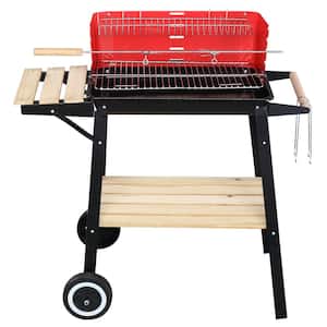 Portable Enamel Charcoal Oven-in Grill in Black and Red