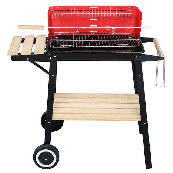 Karl home Portable Enamel Charcoal Oven-in Grill in Black and Red