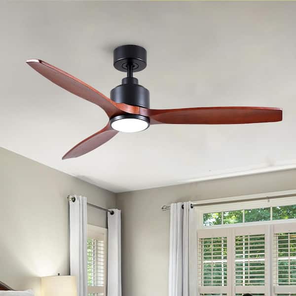Farmhouse 52 in. Indoor Matte Black Downrod Mount Ceiling Fan with 3 Solid Wood Blades, Dimmable LED Light and Remote