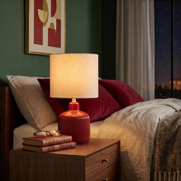 KAWOTI 17.5 in. Red Glossy Contemporary Ceramic Table Lamp for
